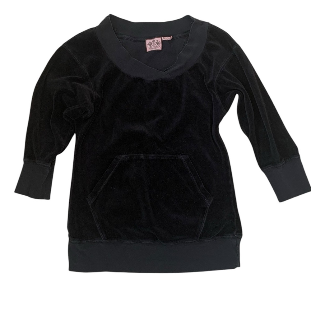 Juicy Couture Women's Black Velvet V-Neck Sweatshirt